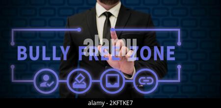 Handschriftschild Bully Free Zone. Wort für Respekt gegenüber anderen Mobbing ist hier nicht erlaubt Stockfoto