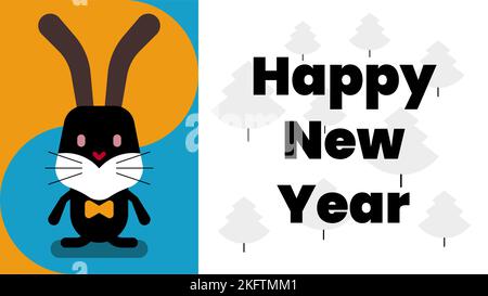 Cartoon schwarzes Kaninchen, weihnachtskarte, Vektor-Banner mit Gruß mit klassischen Fett Web-Schrift Stock Vektor