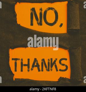 Schreiben mit dem Text No, Danke. Konzeptfoto Beantwortung von Fragen mit diesen Worten, um Annahme oder Ablehnung zu zeigen Stockfoto