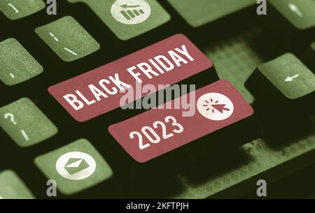 Schreiben Anzeige Text Black Friday 2023. Business Concept Day nach Thanksgiving Discounts Shopping Day Stockfoto