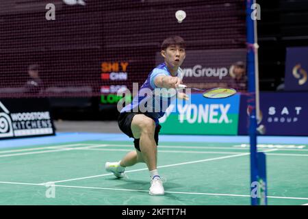 SYDNEY, AUSTRALIEN - 18. NOVEMBER: Kean Yew Loh aus Singapur in Aktion beim Herren-Einzelspiel zwischen China und Singapur am 18. November 2022 im Quaycenter in Sydney, Australien Stockfoto