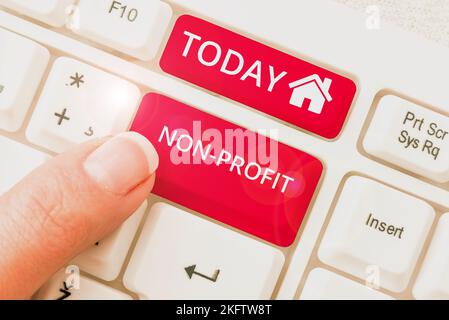 Konzeptionelle Darstellung gemeinnützig. Geschäftskonzept zur Bereitstellung von Produkten oder Dienstleistungen ohne Rückzahlung Stockfoto