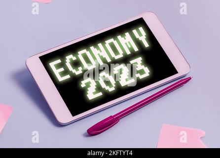 Text mit Inspiration Economy 2023. Konzeptfoto Zustand des Reichtums und der Ressourcen eines Landes im kommenden Jahr Stockfoto