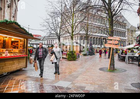 16. Dezember 2019, Gent, Belgien. Weihnachtsmarkt Pavillon auf dem Weihnachtsmarkt. Stockfoto