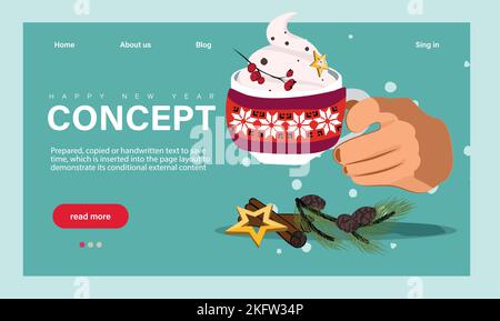 Winter Season Holidays, Corporate Party Event Feier Landing Page Template. Kleine Charaktere feiern das neue Jahr mit riesigen 2023 Stock Vektor