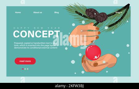 Winter Season Holidays, Corporate Party Event Feier Landing Page Template. Kleine Charaktere feiern das neue Jahr mit riesigen 2023 Stock Vektor