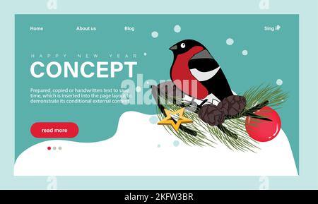 Winter Season Holidays, Corporate Party Event Feier Landing Page Template. Kleine Charaktere feiern das neue Jahr mit riesigen 2023 Stock Vektor