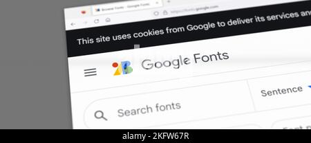 Aufnahme der Website von Google Fonts. Größe des Webbanners. Stockfoto