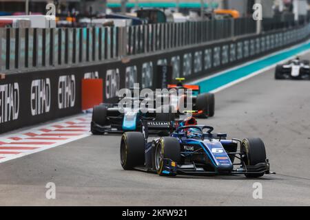 06 SARGEANT Logan (usa), Carlin, Dallara F2, Aktion während des 14.. Rennens der FIA Formula 2 Championship 2022, vom 18. Bis 20. November 2022 auf dem pas Marina Circuit, in Yas Island, Abu Dhabi - Foto: Sebastian Rozendaal/DPPI/LiveMedia Stockfoto