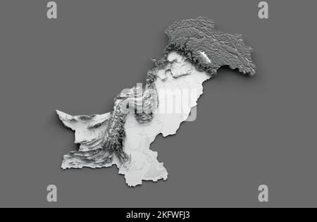 Pakistan Karte Pakistani Flagge schattiertes Relief Farbe Höhe Karte auf weißem Hintergrund 3D Abbildung Stockfoto