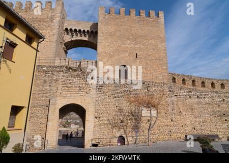 Eingang zum Schloss Morella mittelalterliche Festung Castellon Provinz Valencia, Spanien. Stockfoto