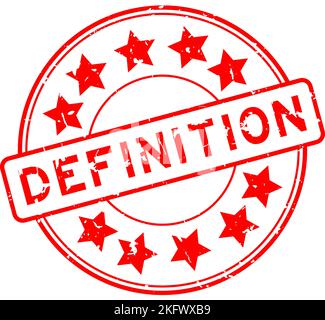 Grunge rotes Definitionswort mit Stern-Symbol runden Gummisiegelstempel auf weißem Hintergrund Stock Vektor