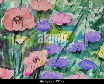 Strukturierte bunte abstrakte Aquarell Malerei Blume Hintergrund Stockfoto