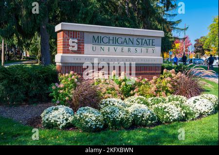 East Lansing MI - 18. Oktober 2022: Michigan State University Eingangsschild Stockfoto