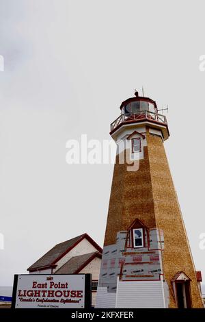 East Point Lighthouse wird in East Point, PEI, renoviert. Stockfoto