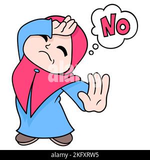 Ein Vektordesign einer muslimischen Frau, die einen Hijab trägt und nein sagt Stock Vektor