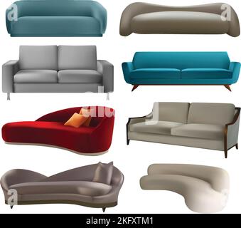 Realistische Sofa-Set Vektor-Illustration Stock Vektor