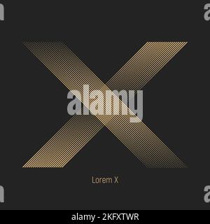 Goldene Farblinien, die einen Buchstaben 'X' machen. Halbtoneffekt. Element für Logo, Produktbranding oder anderes Design. Stock Vektor