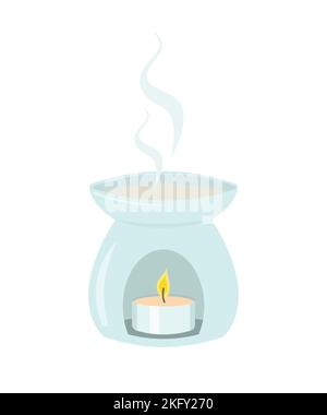Vektor-Illustration der Aromalampe. Kerzenlicht-Aromabrenner mit ätherischen Ölen. Stock Vektor