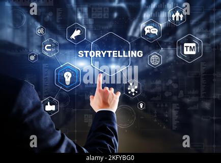 Storytelling. Geschichte erzählen Bildung und Literatur Geschäftskonzept. Fähigkeit, Geschichten zu erzählen Stockfoto