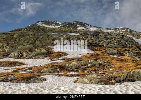 Col de l'Iseran, schneebedeckte Landschaft: französische alpen in Vanoise, Savoie, Frankreich Stockfoto