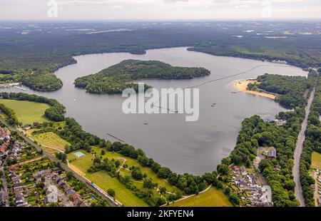 Luftaufnahme, Halterner Stausee mit Insel Overrath, Halternstadt, Haltern am See, Ruhrgebiet, Nordrhein-Westfalen, Deutschland, DE, Europa, Haltern on Stockfoto