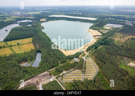 Luftaufnahme, Silbersee II mit Sandstrand, Lehmbraken, Haltern am See, Ruhrgebiet, Nordrhein-Westfalen, Deutschland, DE, Europa, Haltern am See, A Stockfoto
