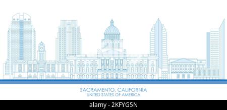 Skizzieren Skyline Panorama von Sacramento, Kalifornien, USA - Vektor-Illustration Stock Vektor