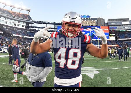 Foxborough, Massachusetts, USA. 20.. November 2022. New England Patriots Linebacker Jahlani Tavai (48) nach einem Spiel gegen die New York Jets in Foxborough, Massachusetts. Eric Canha/CSM/Alamy Live News Stockfoto