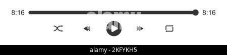 Fortschrittsanzeige für Audio- oder Videoplayer mit Schieberegler für die Zeitdauer. Wiedergabe, Zufallswiedergabe, Rücklauf, Schnellvorlauf, Wiederholungsschaltflächen. AbspielWidget für Mediaplayer auf weißem Hintergrund isoliert. Vektorgrafik Stock Vektor
