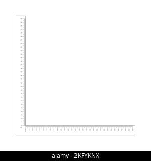 30 cm Eckenlineal-Schablone. Messwerkzeug mit vertikalen und horizontalen Skalen mit Zentimeter- und Millimetermarkierungen und Zahlen. Vektordarstellung auf weißem Hintergrund isoliert Stock Vektor