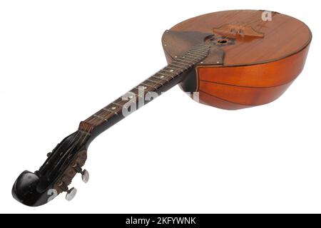 Ukrainische Domra. Langhalsiges Folk-Saiteninstrument der Lautenfamilie. Isoliert auf weißem Hintergrund. Stockfoto