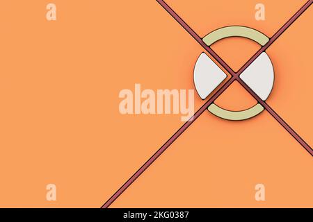 Orangefarbene Kunststoffwand mit Nut Linie Kreuz Form, moderne Keramik Wandfliesen Textur. Abstraktes Muster Hintergrund, 3D Rendering Stockfoto