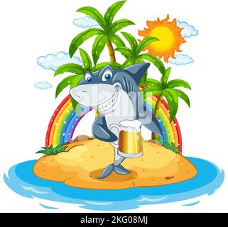 Hai trinkt Bier auf der Insel Illustration Stock Vektor