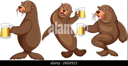 Satz von verschiedenen Seelöwen Cartoon-Figuren Illustration Stock Vektor
