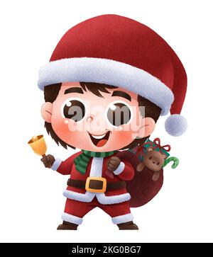 Vektordarstellung süßer Zeichentrickkinder. Weihnachtsmann-Kostüm. Stock Vektor