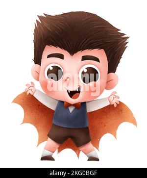 Vektordarstellung süßer Zeichentrickkinder. Frohes Halloween. Dracula-Kostüm. Stock Vektor
