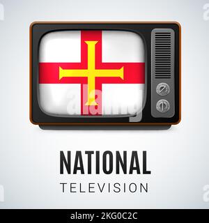 Vintage TV und Flagge von Guernsey als Symbol National Television. Tele-Empfänger mit Flag-Design Stock Vektor