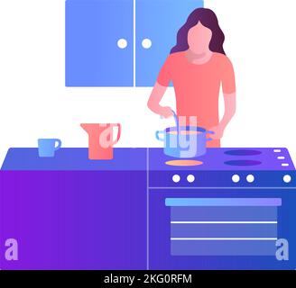 Frau kocht auf Küchenvektorsymbol isoliert Stock Vektor