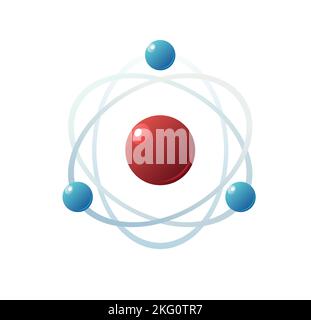 Molekülmodell mit Atom und Elektronen. Studie und Produktion von Mineral. Organisch und anorganisch. Teile von molekularer und atomarer Basis. Isoliert auf Weiß Stock Vektor