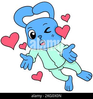 Eine Vektordarstellung einer Zeichentrickfigur mit grüner Kleidung, die Liebe isoliert auf weißem Hintergrund sendet Stock Vektor