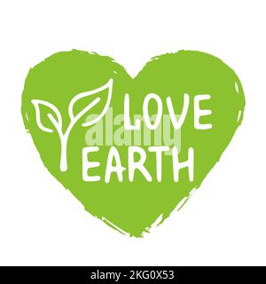 Vektorgrafik. Handgeschriebener Schriftzug von Love Earth. Vorlage für Grußkarte, Poster, Tag und Etikett. Objekte auf weißem Hintergrund isoliert. Stock Vektor