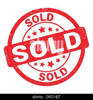 VERKAUFT Text auf rot grungy Stempel Zeichen geschrieben. Stockfoto