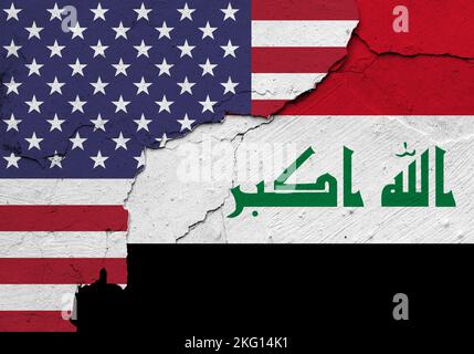 Doppelte Flagge Irak und Vereinigte Staaten von Amerika Flagge