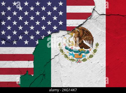 Flaggen der USA und Mexikos. Internationale Beziehungen. Stockfoto