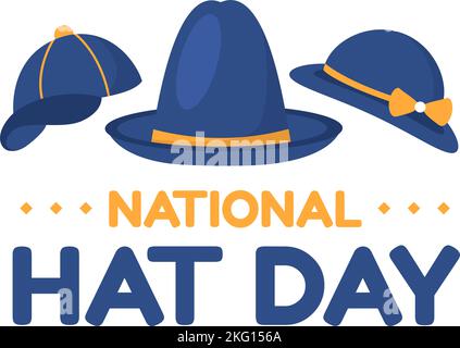 National hat Day gefeiert jedes Jahr am 15.. Januar mit Fedora Hüte, Mütze, Cloche oder Derby in Flat Cartoon Hand Drawn Templates Illustration Stock Vektor