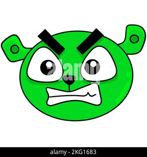 Der Kopf eines Bären mit grünem Gesicht hielt eine mürrische Wut zurück, ein Doodle-Symbol Stock Vektor