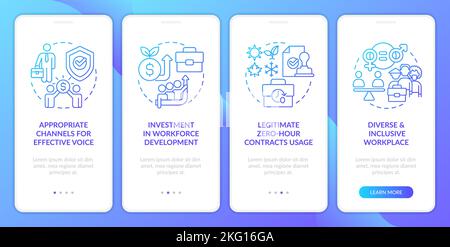 Fair Working Policy Blue Gradient Onboarding Mobile App Screen Stock Vektor