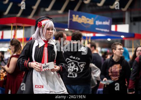 Utrecht, Niederlande. 19.. November 2022. Cosplayer im Jaarbeurs Utrecht, am 19. November 2022 während der Dutch Comic Con Winter Edition, in Utrecht, Niederlande. Cosplayer und Besucher von Comic con haben an diesem Wochenende die Jaarbeurs für eines der größten Comic-Con-Events in den Niederlanden übernommen. Von einzelnen Cosplayern bis hin zu großen Gruppen und allen Arten von Ständen und Prominenten. An der Dutch Comic Con nahmen Tausende Teil. (Foto von Oscar Brak/NurPhoto)0 Quelle: NurPhoto/Alamy Live News Stockfoto