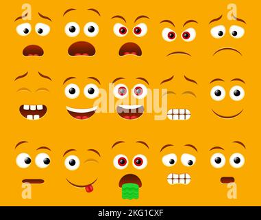 Emoji-Gesichter für Emoticon-Konstruktor, Vektordarstellung. Lächeln Sie männlichen Charakter Schöpfer. Stock Vektor